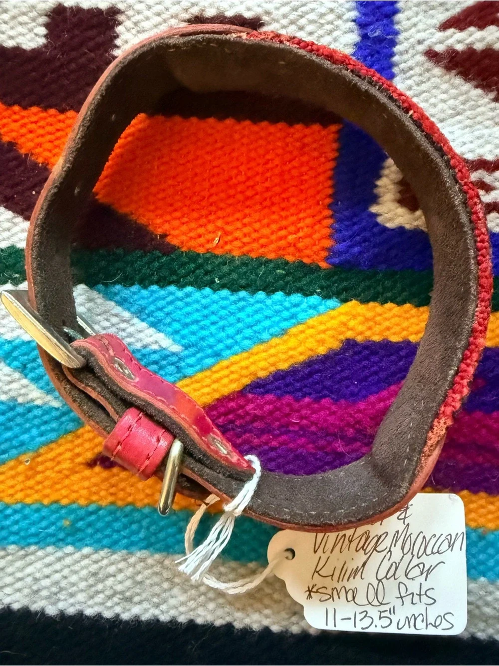 NWT FUCHSIA LEATHER KILIM DOG COLLARS, SMALL, 16”TOTAL LENGTH